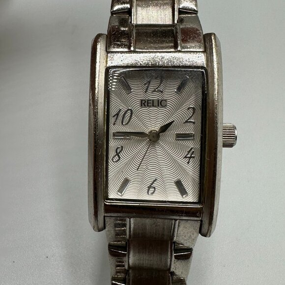 Relic Watch Women Silver Tone Rectangle Dial Water Resistant New Battery 6 Inch - Picture 1 of 12